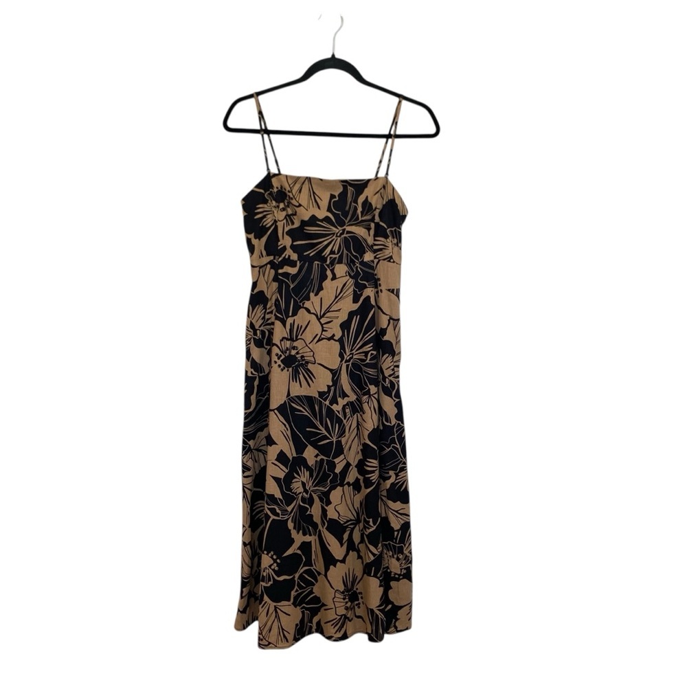 Gap Linen Floral Midi Dress Brown & Black With Removable Straps Small H66-809 - Picture 3 of 11